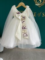 White Customized Party Dress with Bow & Name Embellishment