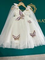 White Customized Party Dress with Bow & Name Embellishment - Image 2