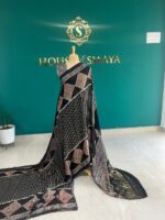 Pure Modal Silk Black Printed Saree with Geometric & Striped Design