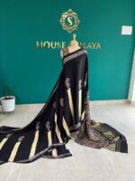 Pure Modal Silk Black Saree with Golden Panels & Intricate Border