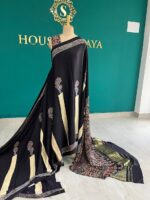 Pure Modal Silk Black Saree with Golden Panels & Intricate Border - Image 2