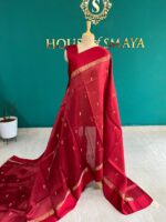 Pure Tussar Silk Red Saree with Golden Zari Work