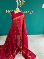 Pure Tussar Silk Red Saree with Golden Zari Work - Image 3