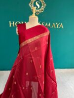 Pure Tussar Silk Red Saree with Golden Zari Work - Image 2
