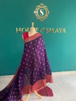 Cotton Banarasi Purple Saree with Golden Zari & Red Border