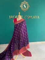 Cotton Banarasi Purple Saree with Golden Zari & Red Border - Image 2