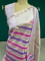 Tissue Silk Lilac Saree with Golden & Pink Stripes - Image 2