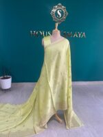 Mashru Silk Light Green Saree with Golden Zari Buttas