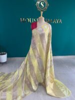 Tissue Organza Lemon Yellow Saree with Golden Zari Stripes