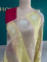 Tissue Organza Lemon Yellow Saree with Golden Zari Stripes - Image 2