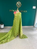 Mashru Silk Green Saree with Golden Zari Buttas & Multicolor Motifs - Image 3
