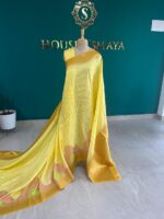 Tissue Silk Yellow Saree with Pastel Border & Golden Zari Weaving