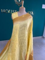 Tissue Silk Yellow Saree with Pastel Border & Golden Zari Weaving - Image 2