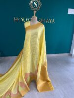 Tissue Silk Yellow Saree with Pastel Border & Golden Zari Weaving - Image 3