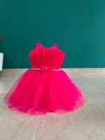 Bright Pink Party Wear Net Frock for Girls - Image 2
