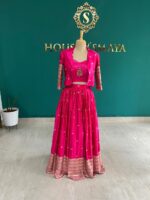Bright Pink Lehenga Set with Jacket for Girls