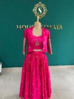 Bright Pink Lehenga Set with Jacket for Girls - Image 2