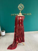 Maroon Velvet Top & Dupatta Set with Geometric Design