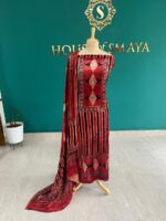 Maroon Velvet Top & Dupatta Set with Geometric Design - Image 2
