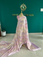 Pastel Pink Silk Organza Saree with Golden Zigzag Weave
