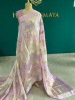 Pastel Pink Silk Organza Saree with Golden Zigzag Weave - Image 3
