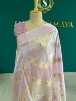 Pastel Pink Silk Organza Saree with Golden Zigzag Weave - Image 2