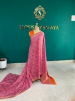 Magenta and Orange Malai Silk Saree with Intricate Floral Print