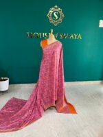 Magenta and Orange Malai Silk Saree with Intricate Floral Print - Image 3