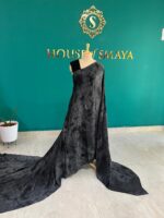 Elegant Black Crushed Velvet Saree – House of Smaya