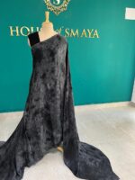Elegant Black Crushed Velvet Saree – House of Smaya - Image 3
