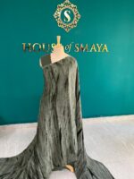Olive Green Crushed Velvet Saree – House of Smaya - Image 3