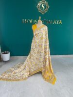 Ivory Malai Silk Saree with Yellow Floral Print and Contrast Border - Image 3