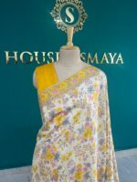 Ivory Malai Silk Saree with Yellow Floral Print and Contrast Border - Image 2