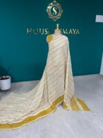 Beige Linen Saree with Mustard Border and Woven Stripes