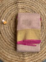 Dusty Rose Crush Organza Saree with Golden Zari Border and Motif Embroidery