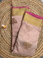 Dusty Rose Crush Organza Saree with Golden Zari Border and Motif Embroidery - Image 3