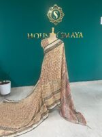 Beige Linen Cotton Saree with Traditional Block Print Design