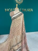Beige Linen Cotton Saree with Traditional Block Print Design - Image 2