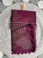 Wine Linen Saree with Golden Threadwork and Tassel Detailing - Image 3