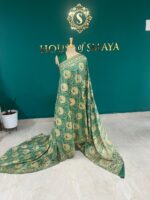 Emerald Green Malai Silk Saree with Antique Gold Motifs – House of Smaya - Image 2
