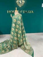 Emerald Green Malai Silk Saree with Antique Gold Motifs – House of Smaya
