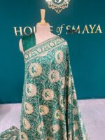 Emerald Green Malai Silk Saree with Antique Gold Motifs – House of Smaya - Image 3