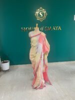 Multicolor Striped Linen Saree with Subtle Red and Yellow Accents – House of Smaya - Image 2