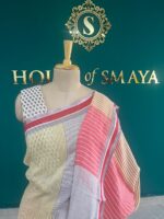 Multicolor Striped Linen Saree with Subtle Red and Yellow Accents – House of Smaya - Image 3