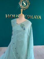 Aqua Blue Cotton Silk Saree with Subtle Floral Detailing – House of Smaya - Image 2