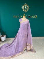 Lavender Cotton Silk Saree with Zari Border and Thread Buttas – House of Smaya - Image 2
