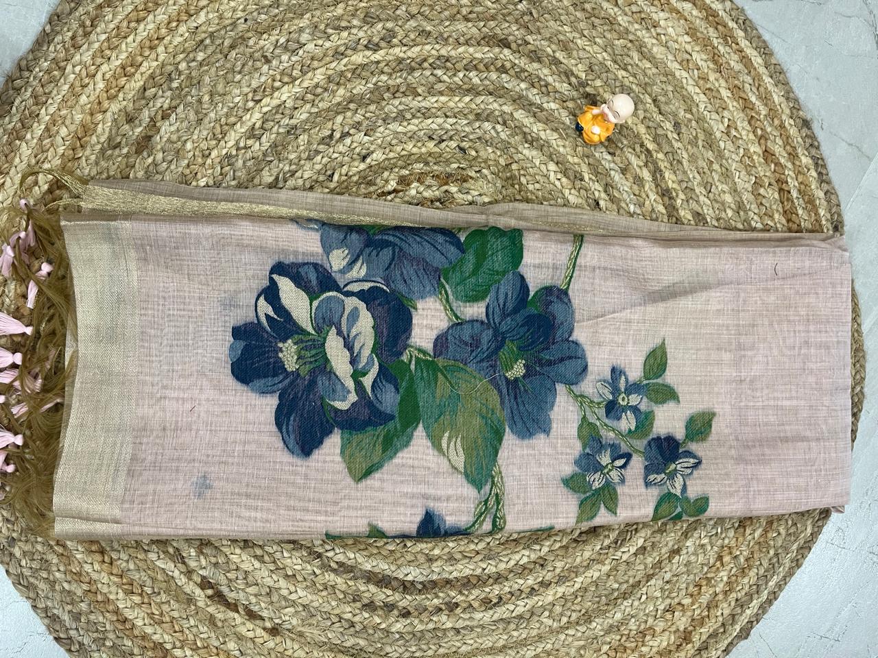 WhatsApp Image 2025-10-11 at 12.28.46 PM(8) Blush Cotton Silk Saree with Blue Floral Weave and Golden Border – House of Smaya - Image 1