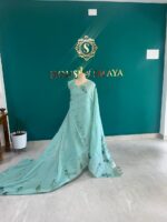 Aqua Blue Cotton Silk Saree with Subtle Floral Detailing – House of Smaya - Image 3
