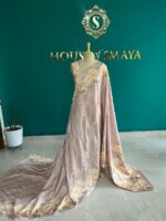 Blush Tussar Silk Saree with Subtle Floral Border – House of Smaya
