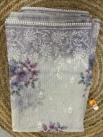 Lavender Kora Cotton Saree with Embroidered Floral Detailing – House of Smaya